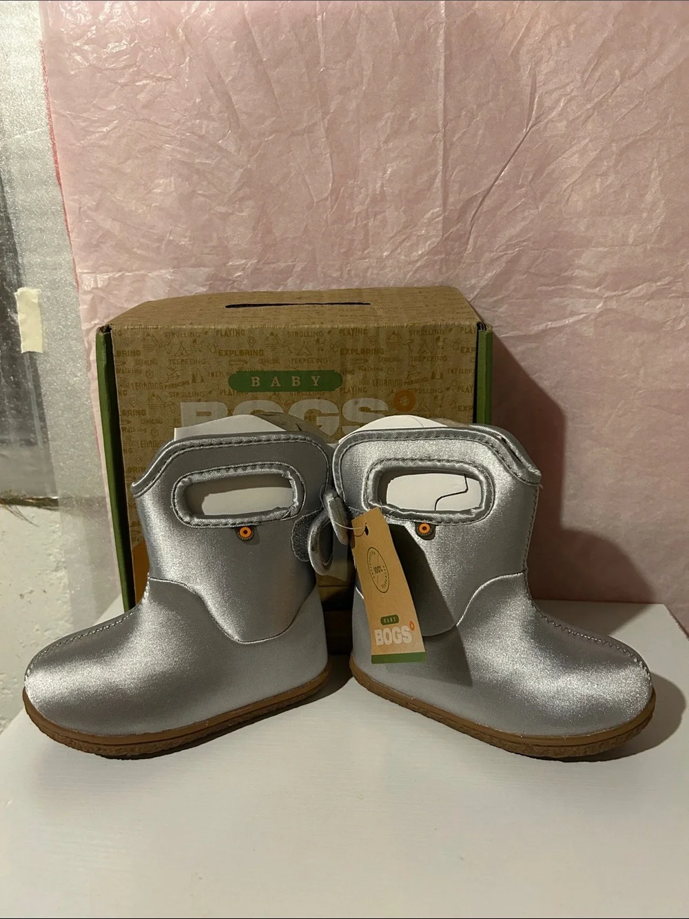 NWT Baby Bogs II Holographic Silver Boots - Size 7